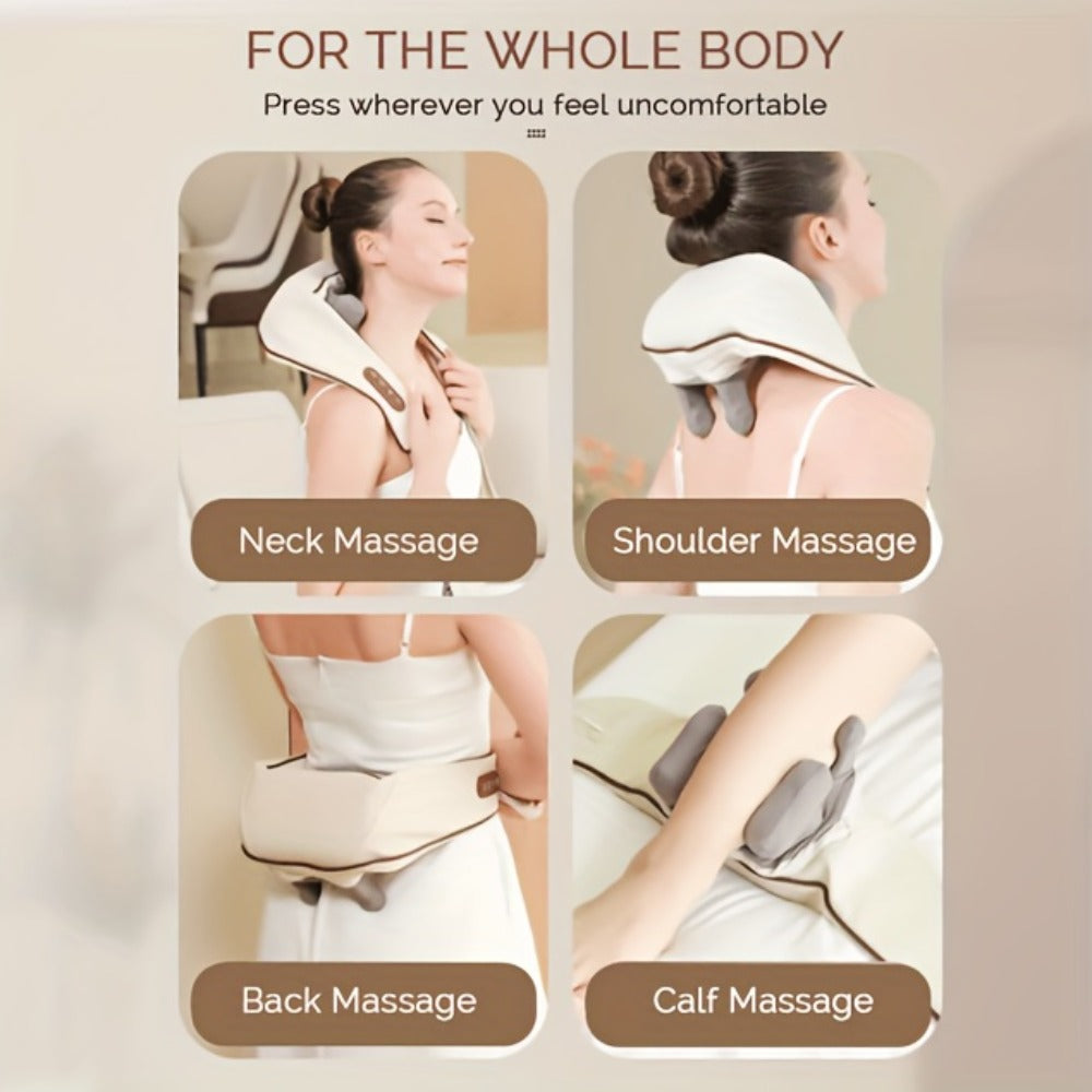 Neck Massager Shiatsu with Heat – 6-Node Deep Kneading Wireless Massager for Neck, Shoulders & Trapezius Muscles | Hands-Free Electric Neck & Shoulder Massager with Heating Function