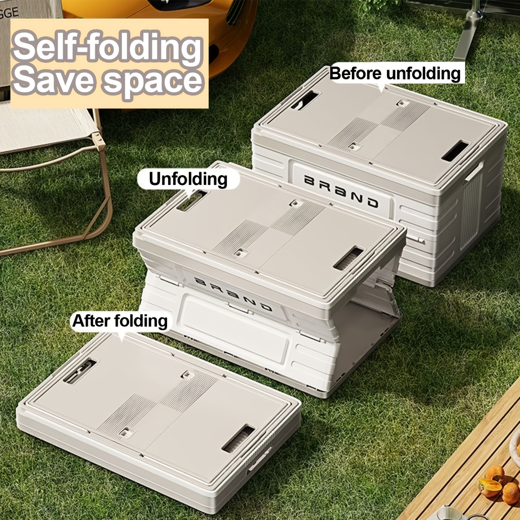 Collapsible Storage Bin with Lid and Handle 7.93Gal Foldable Plastic Crate Stackable Portable Tote Box for Camping Fishing Car RV Office Home Garage