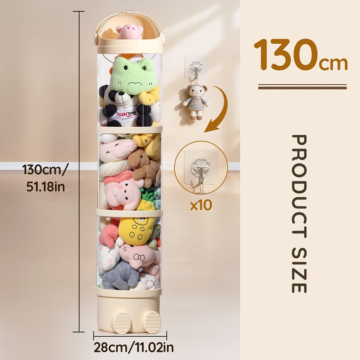 Stackable Round Stuffed Animal Storage Box with Lid for Entryways, Bedrooms and Living Spaces