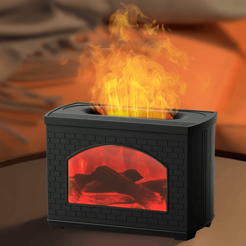Brick Fireplace Ultrasonic Humidifying Essential Oil Diffuser – Realistic Fire Effect, Smart Auto Shut-Off