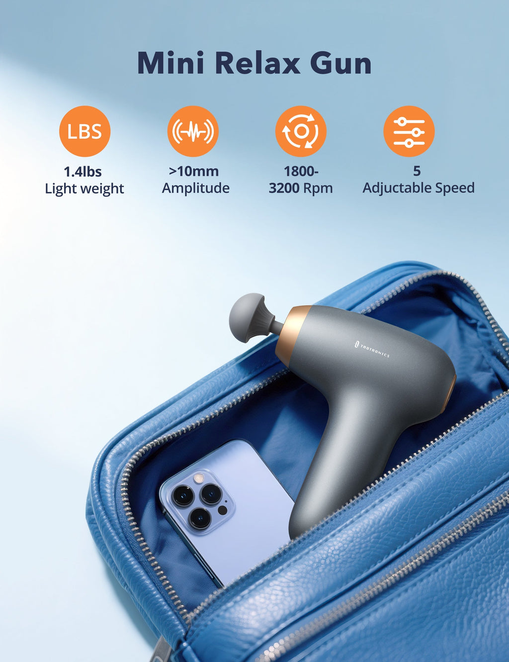 Massage Gun, Deep Tissue Percussion Muscle Massager Handheld Cordless Back Massager with 5 Speeds and 4 Heads(Gray) wm