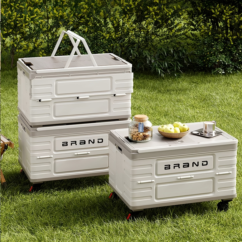 Collapsible Storage Bin with Lid and Handle 7.93Gal Foldable Plastic Crate Stackable Portable Tote Box for Camping Fishing Car RV Office Home Garage