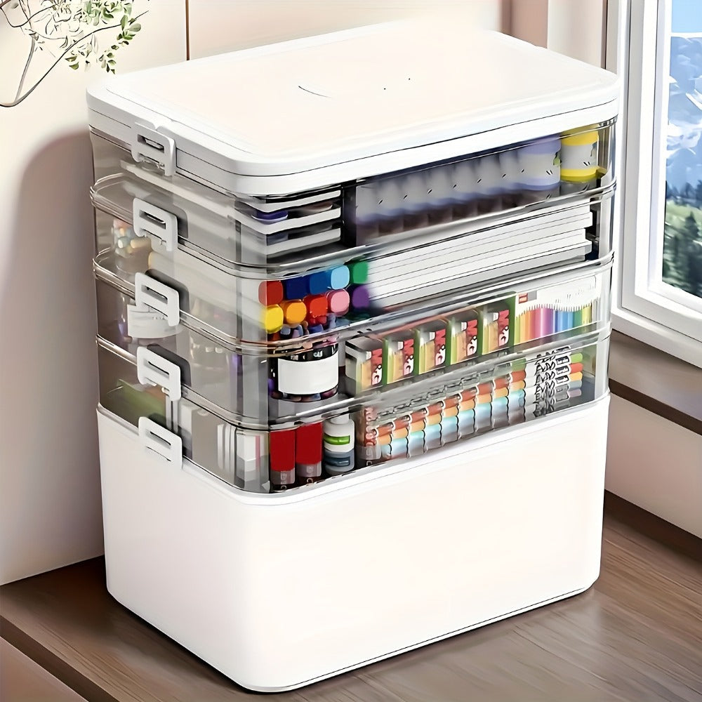 5-Tier Stackable Storage Box with Lids, Large Transparent Organizer with Handle for Home & Travel - Pill Box