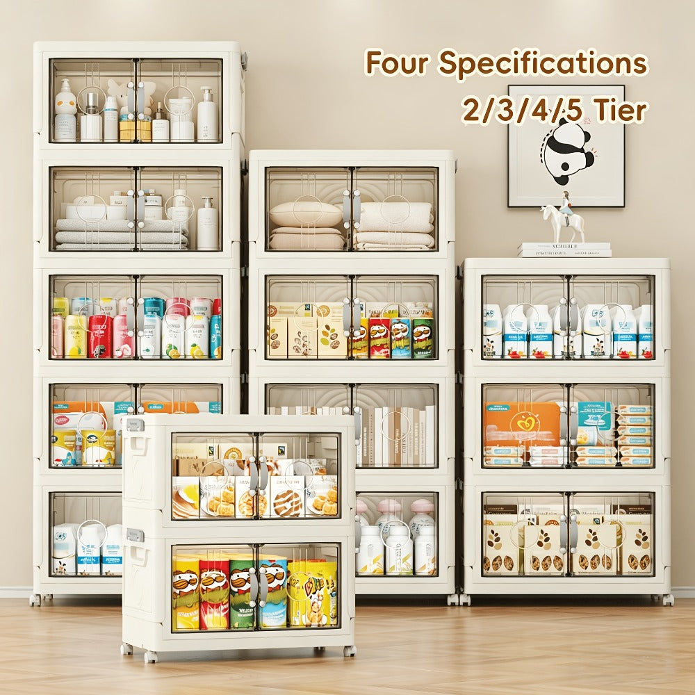 Lidded Storage Bins with Wheels – 2/3/4/5-Tier Dual-Opening Storage Organizer Box with Lid, Large Stackable Storage Container for Books, Kitchen, Bedroom & Closet Organization