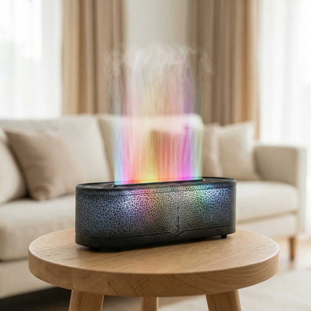 Crackle Flame Ultrasonic Humidifying Essential Oil Diffuser – 150ml, Multicolor Fire, Remote, 6-Hour Timer